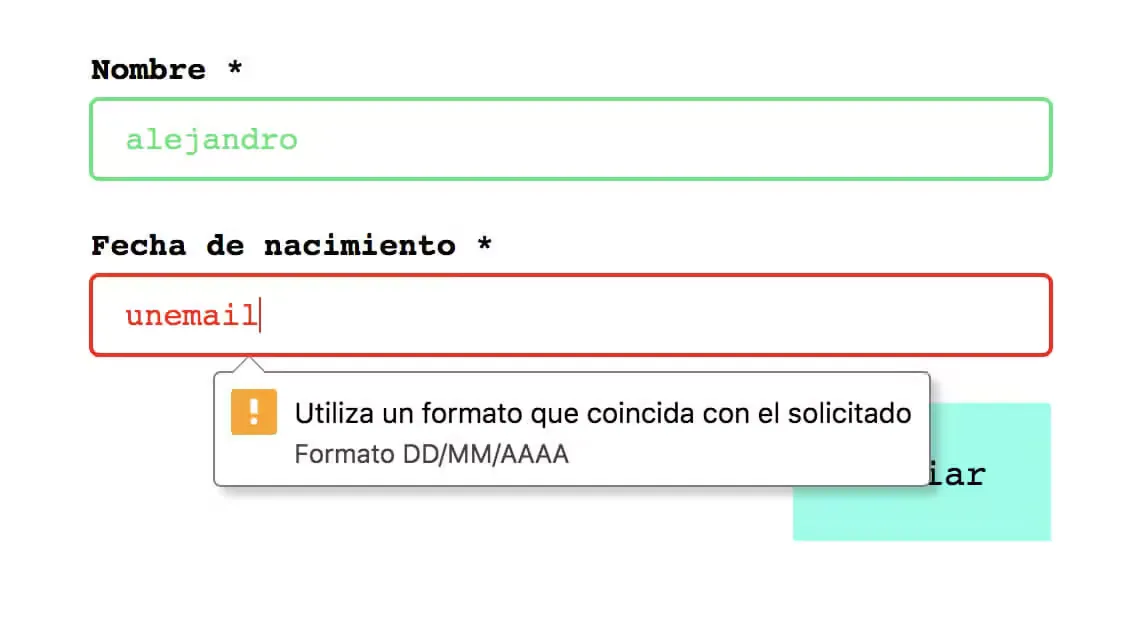 Mensajes de validación de formularios en Chrome