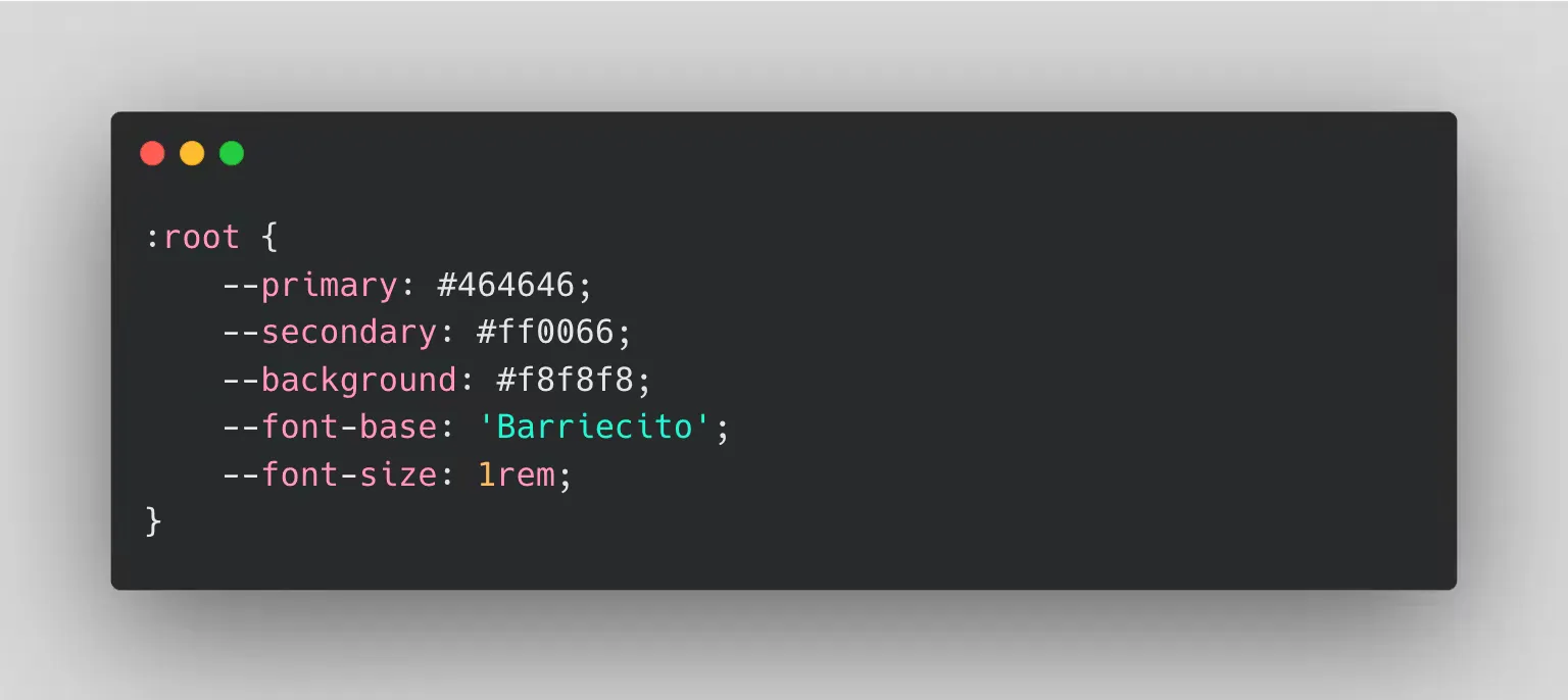 Screenshot of CSS variable code