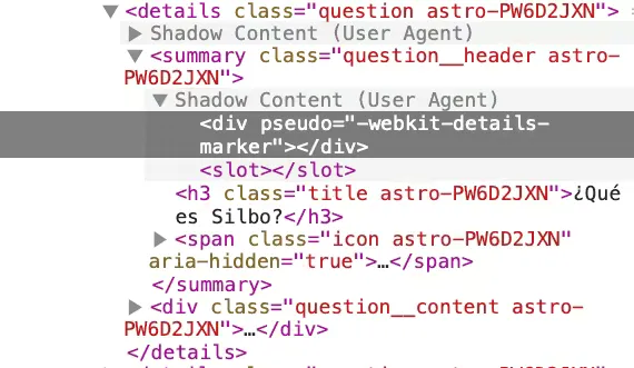Estilos por defecto aplicados a la etiqueta HTML details y summary