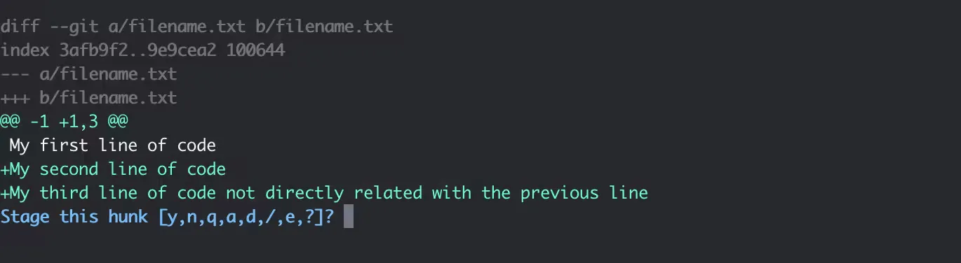 Previsualización de git add patch
