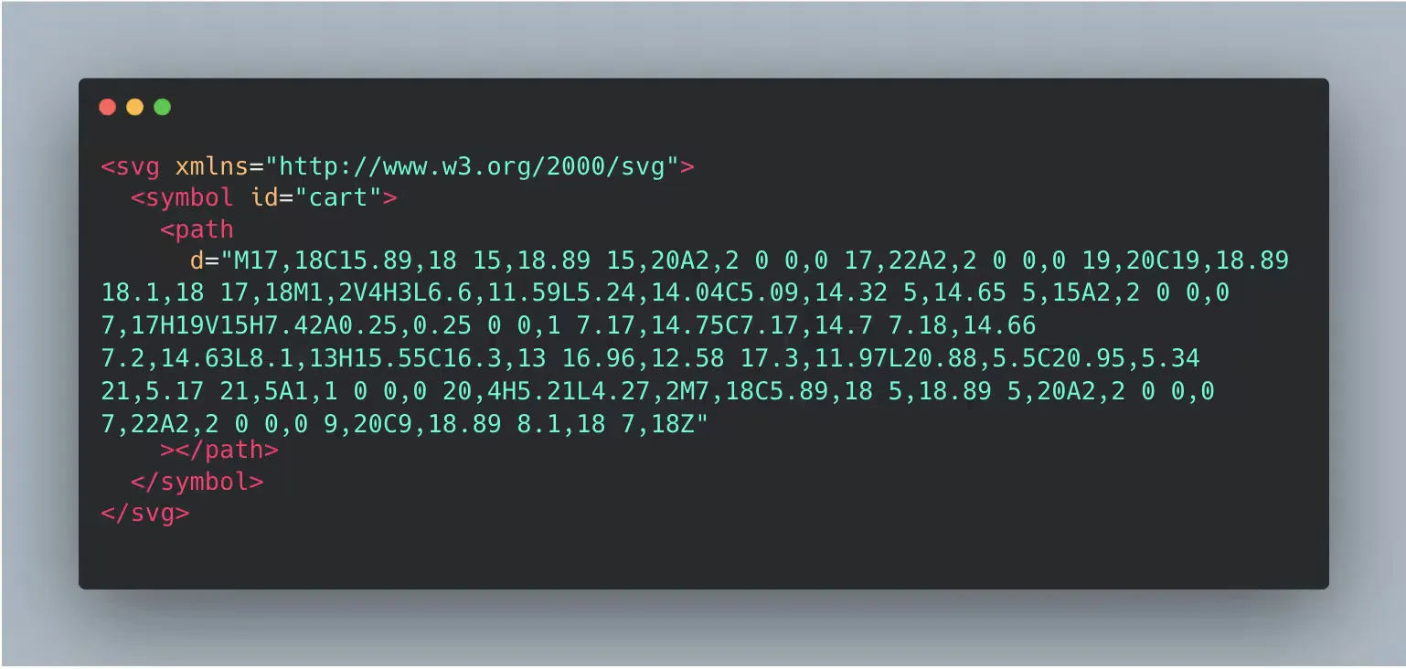 Screenshot of SVG sprite code
